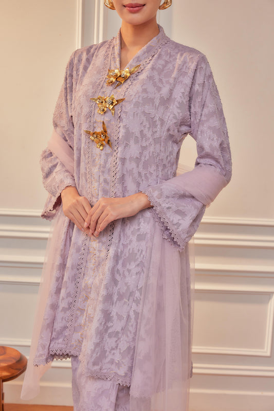 Thistle Purple - Jacquard Lace Kebaya Riau Set (Full Lining)