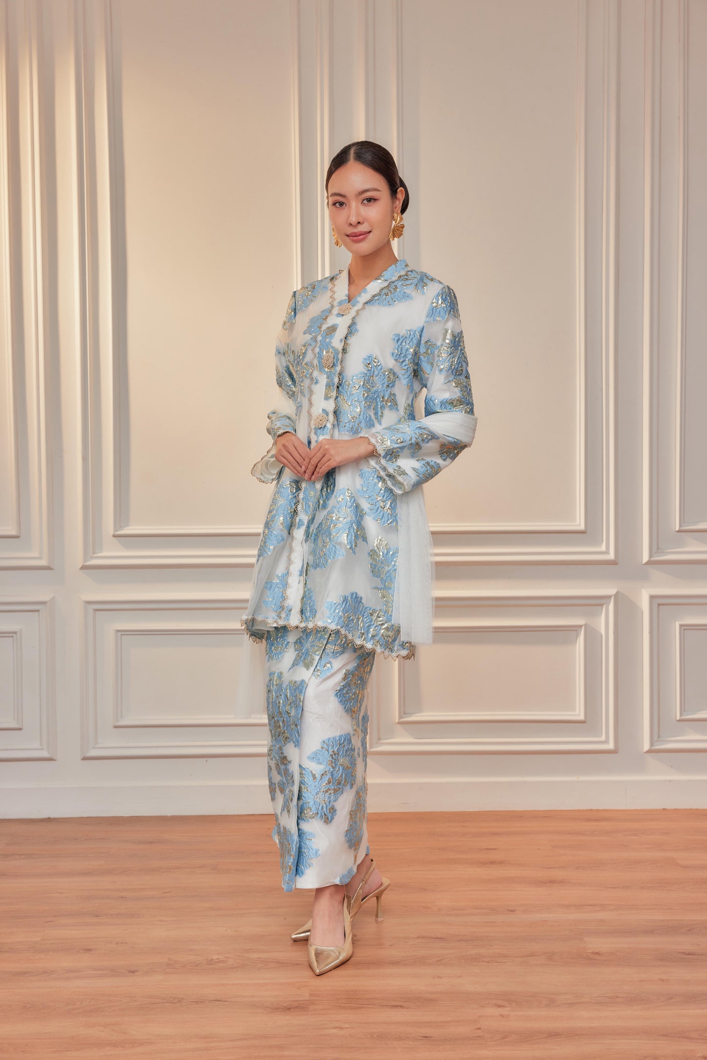 Serenity Blue - Raia Kebaya Organza Lace Set (Full Lining)