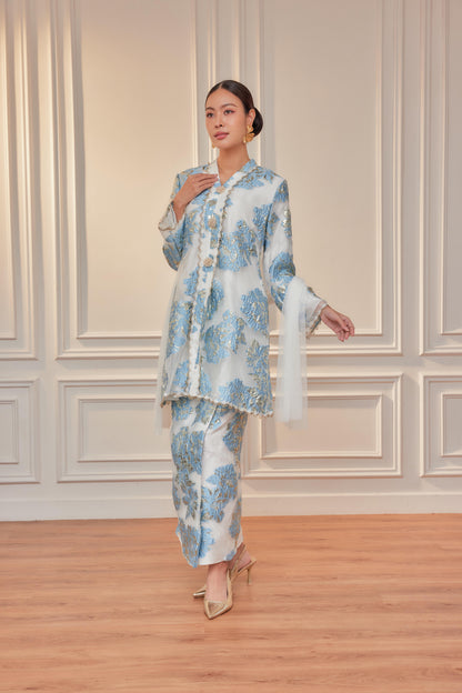 Serenity Blue - Raia Kebaya Organza Lace Set (Full Lining)