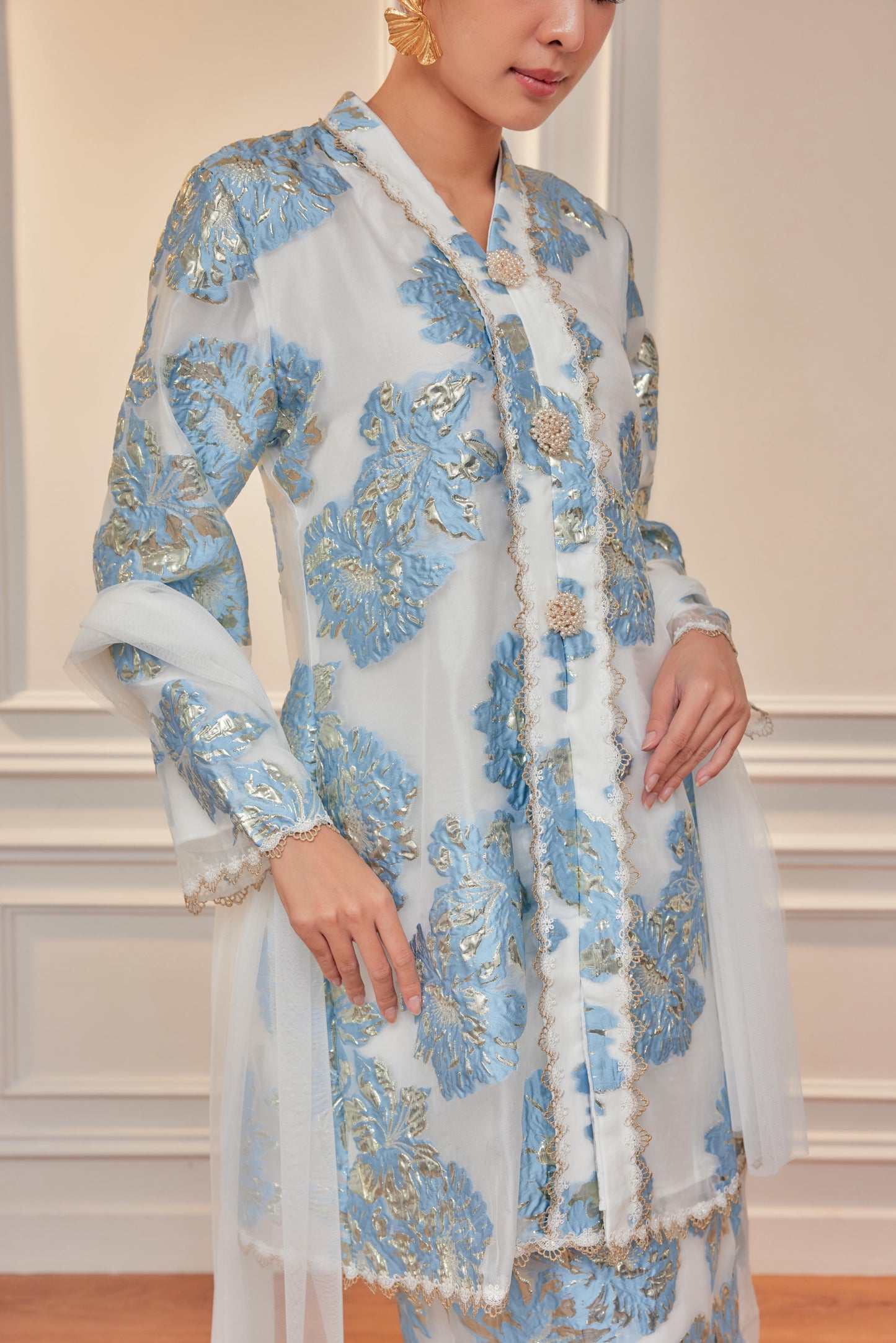 Serenity Blue - Raia Kebaya Organza Lace Set (Full Lining)