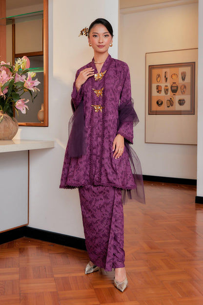 Purple Magenta - Jacquard Lace Kebaya Riau Set (Full Lining)