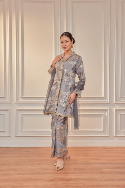 Gentle Gray - Raia Kebaya Organza Lace Set(Full Lining)