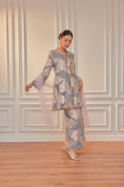 Rosette Gray - Raia Kebaya Organza Lace Set (Full Lining)