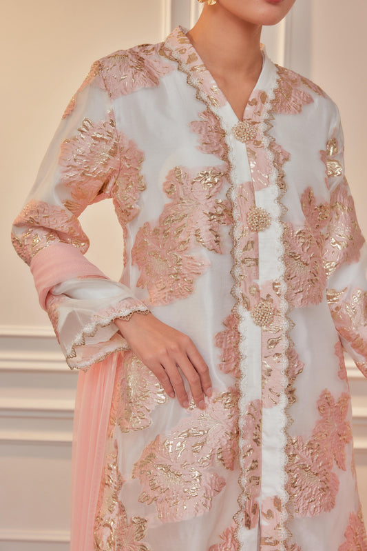 Champagne -Raia Kebaya Organza Lace  Set(Full Lining)