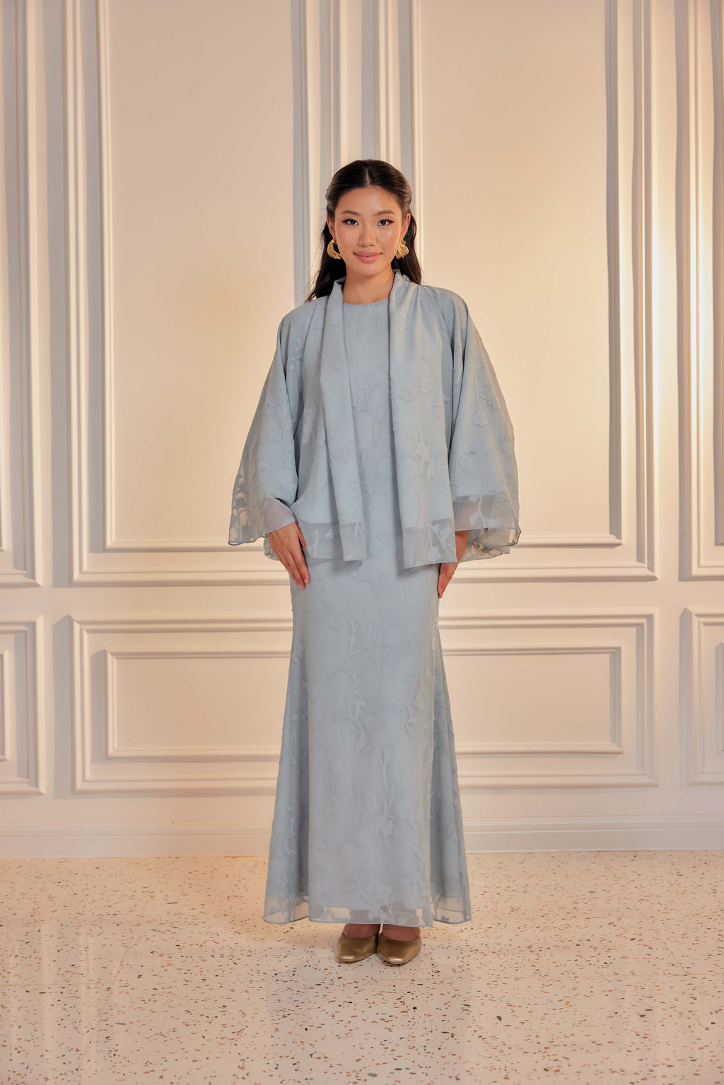 Venetta Two-piece Jacquard Chiffon Dress Set - Bayu Biru (Full Lining)