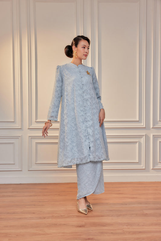 Retro Blue - Dewita Jacquard Lace Kebarung with Front Buttons Set (Fully Lined)