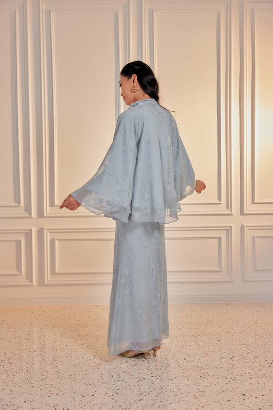 Venetta Two-piece Jacquard Chiffon Dress Set - Retro Blue (Full Lining)