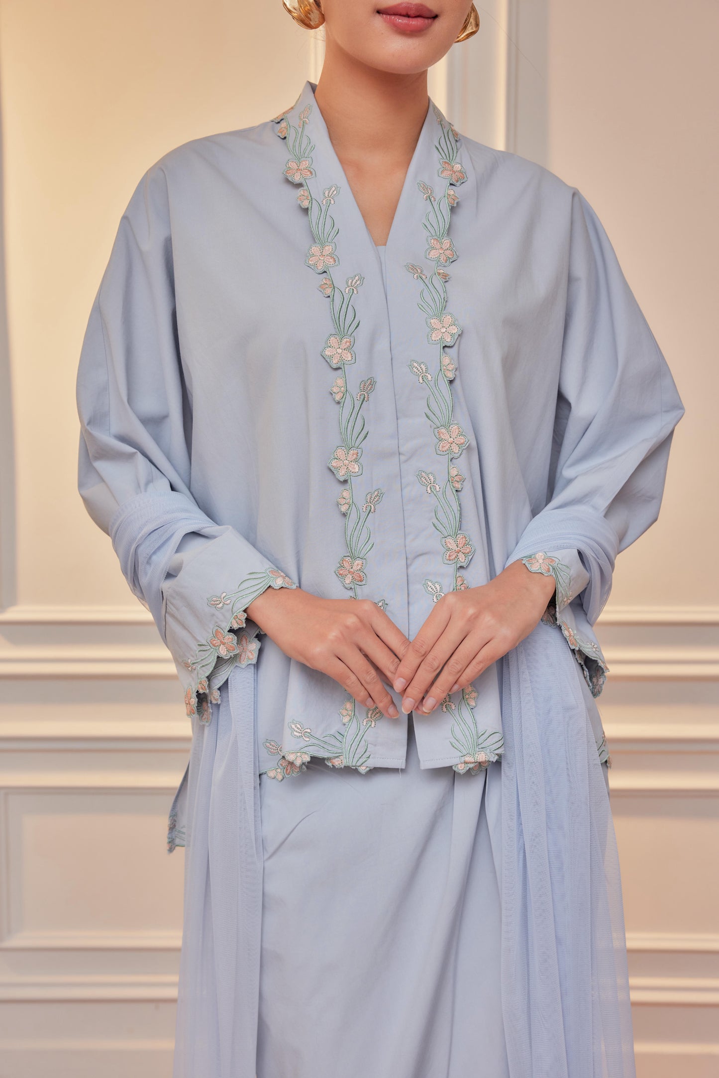 Awan Biru - Indah Melur Sulam Kebaya Cotton Set