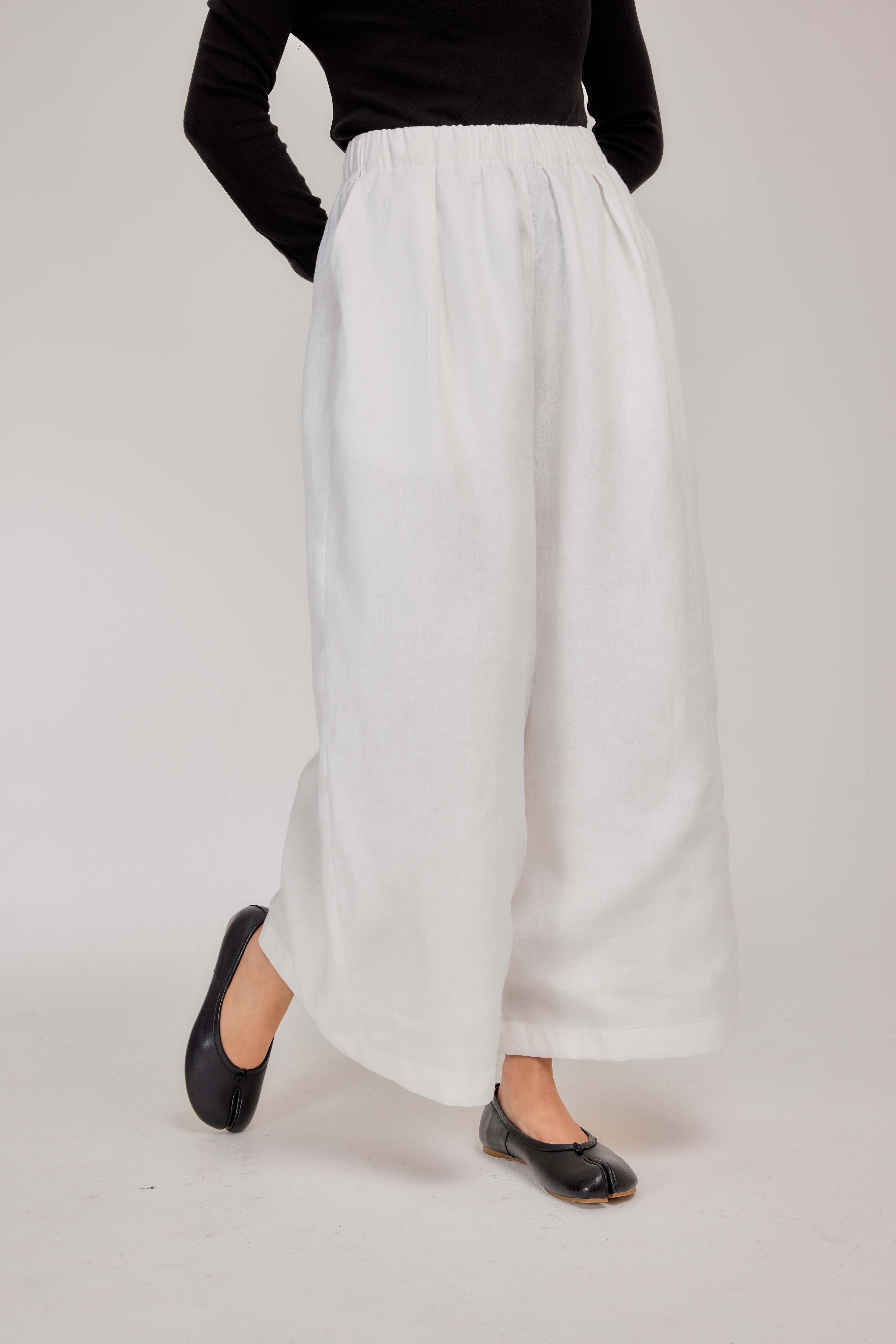 01 - Relaxed Barrel Pure Linen Pants in White Akoya Pearl (Full Cotton Lining)