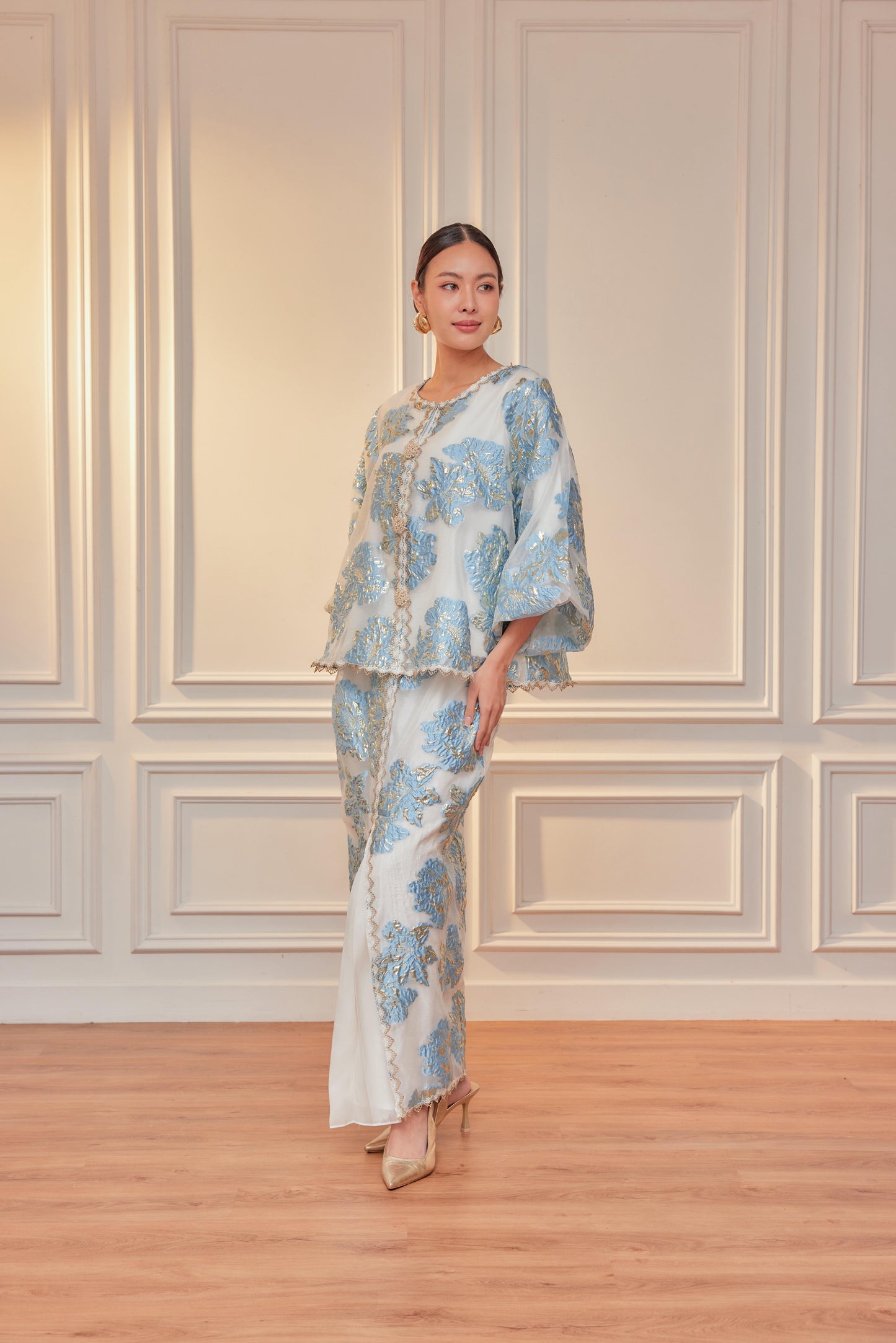 Serenity Blue - Raia Kurung Organza Lace Set (Full Lining)