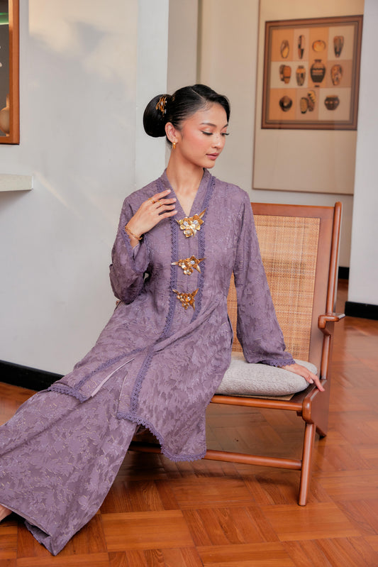 Grapeade Purple - Jacquard Lace Kebaya Riau Set (Full Lining)