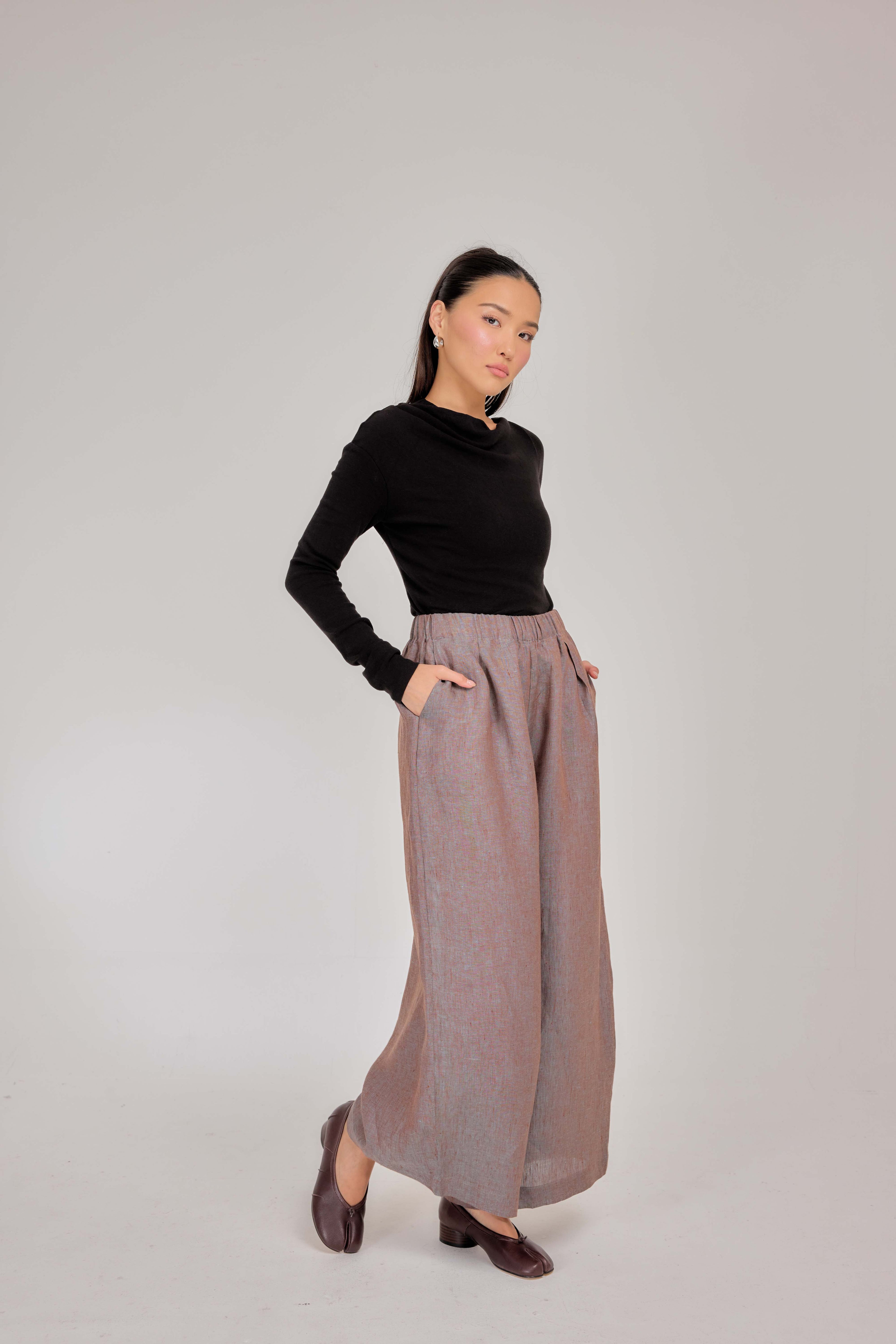 07 - Relaxed Barrel Mélange Pure Linen Pants in Glacier Haze