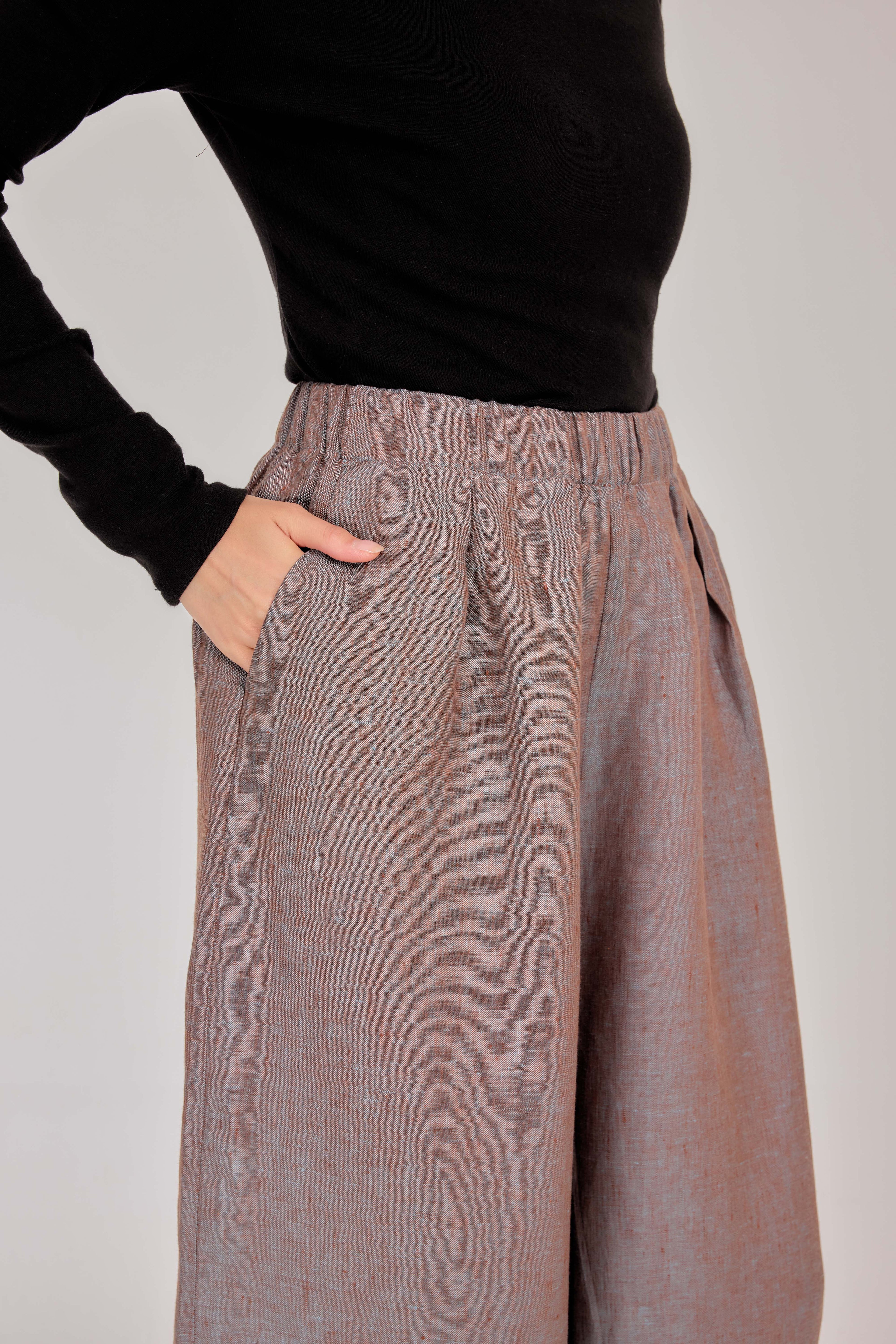 07 - Relaxed Barrel Mélange Pure Linen Pants in Glacier Haze