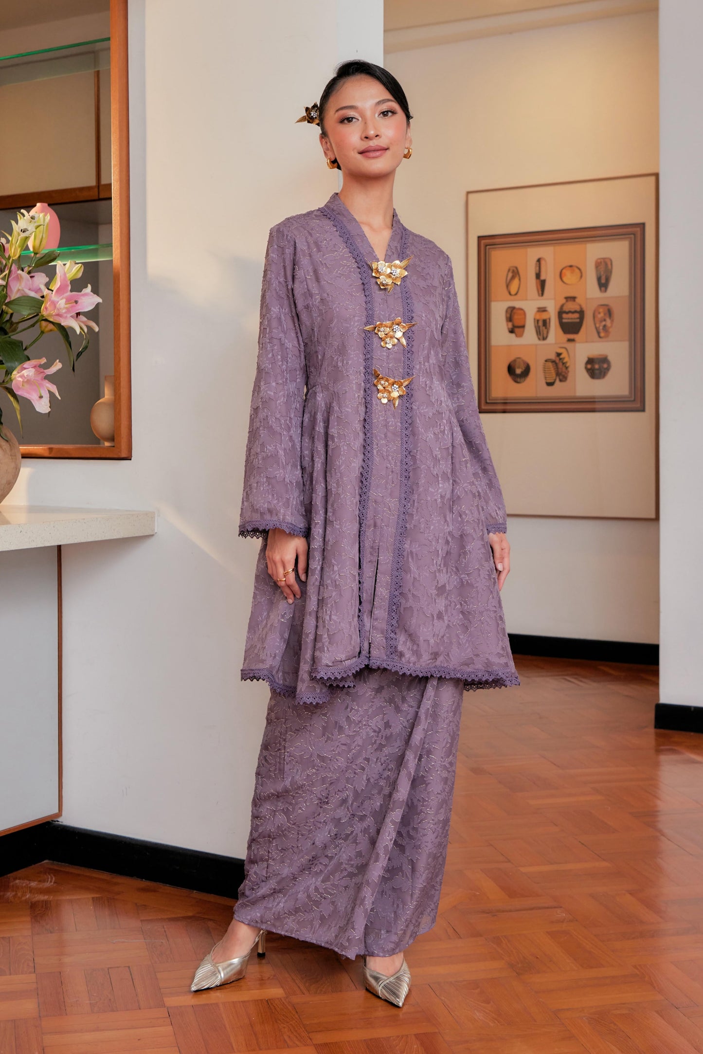 Grapeade Purple - Jacquard Lace Kebaya Riau Set (Full Lining)